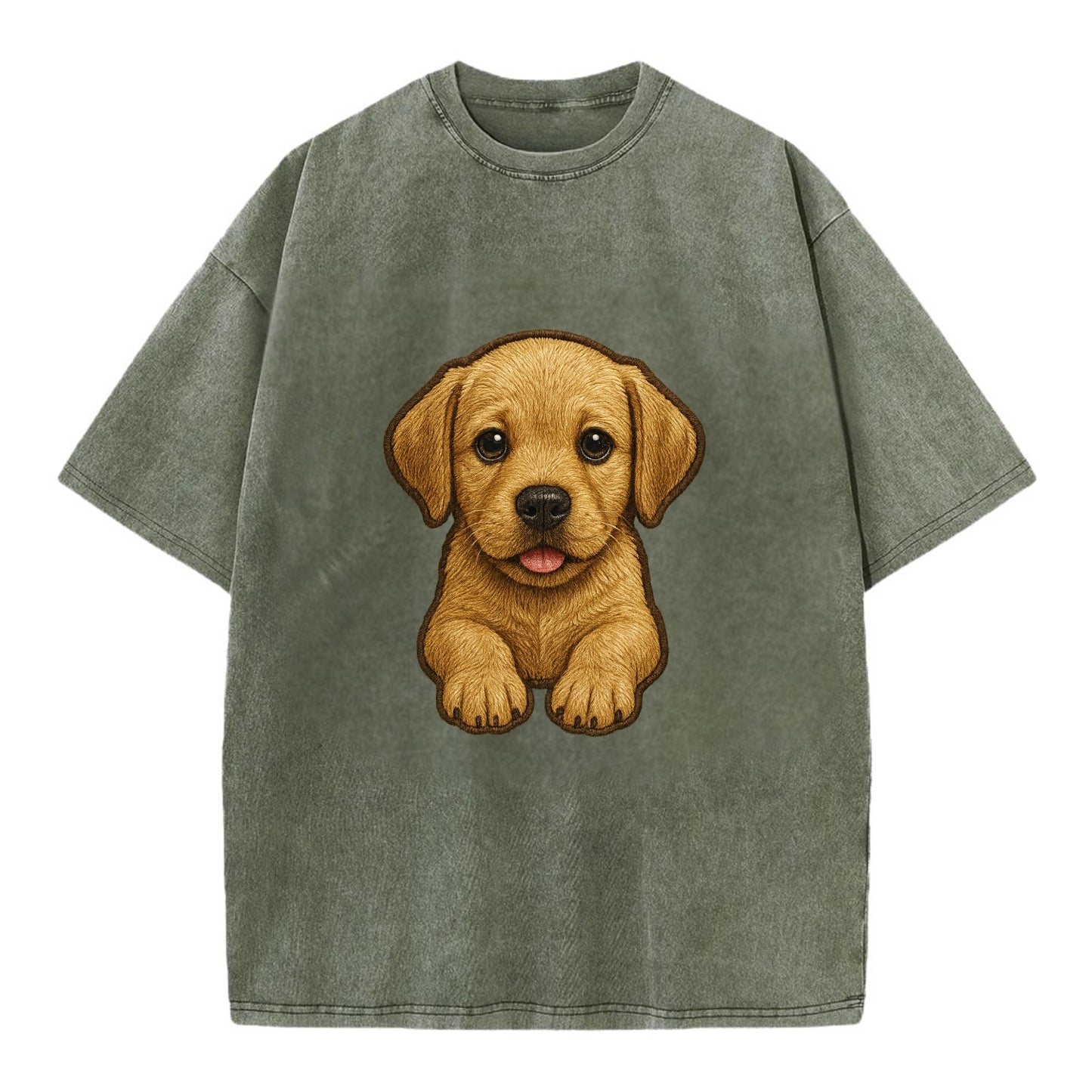 Baby Labrador Retriever Puppy - yellow/black/chocolate, soulful eyes, soft ears, - Vintage T-shirt - Army Green