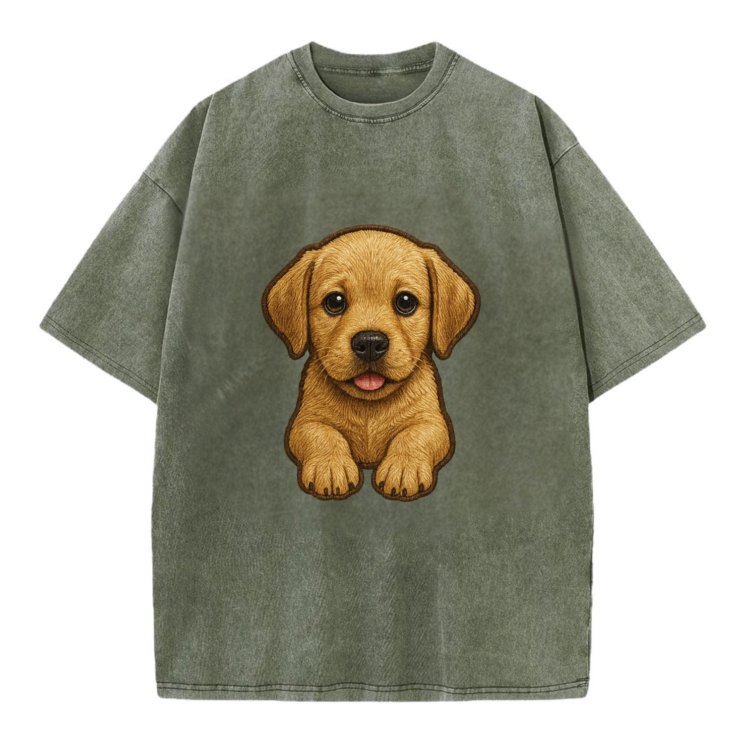 Baby Labrador Retriever Puppy - yellow/black/chocolate, soulful eyes, soft ears, - Vintage T-shirt - Army Green