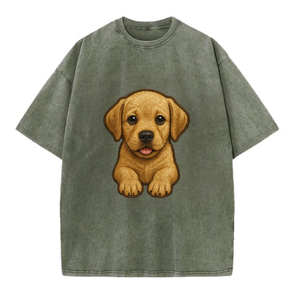 Baby Labrador Retriever Puppy - yellow/black/chocolate, soulful eyes, soft ears, - Vintage T-shirt - Army Green