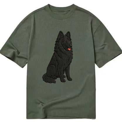 Belgian Sheepdog - Black long-haired embroidered pose - Classic T-shirt - Army Green