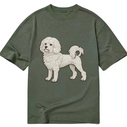 Löwchen - Little Lion Dog white embroidered pose - Classic T-shirt - Army Green