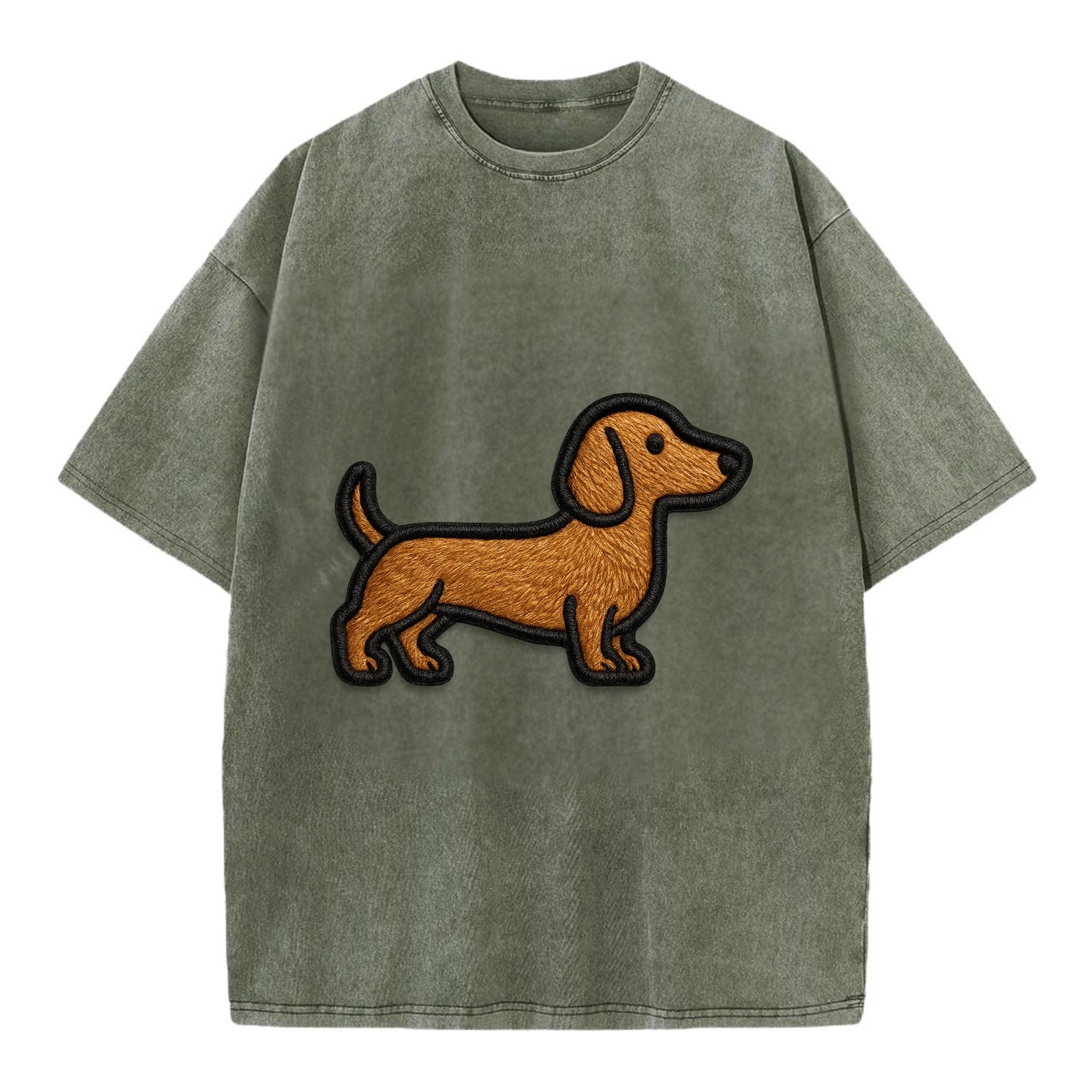 Dachshund - Modern elongated silhouette - Vintage T-shirt - Army Green