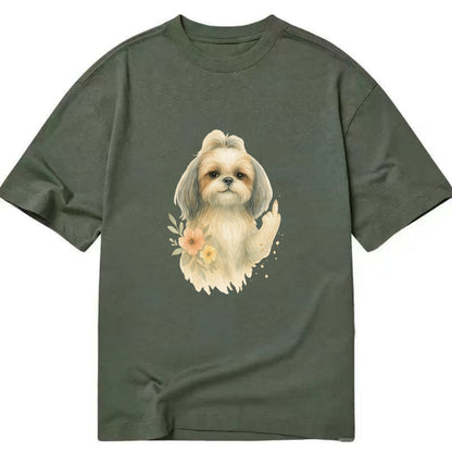 Shih Tzu with long flowing silky hair, tiny paw showing attitude - Classic T-shirt - Army Green