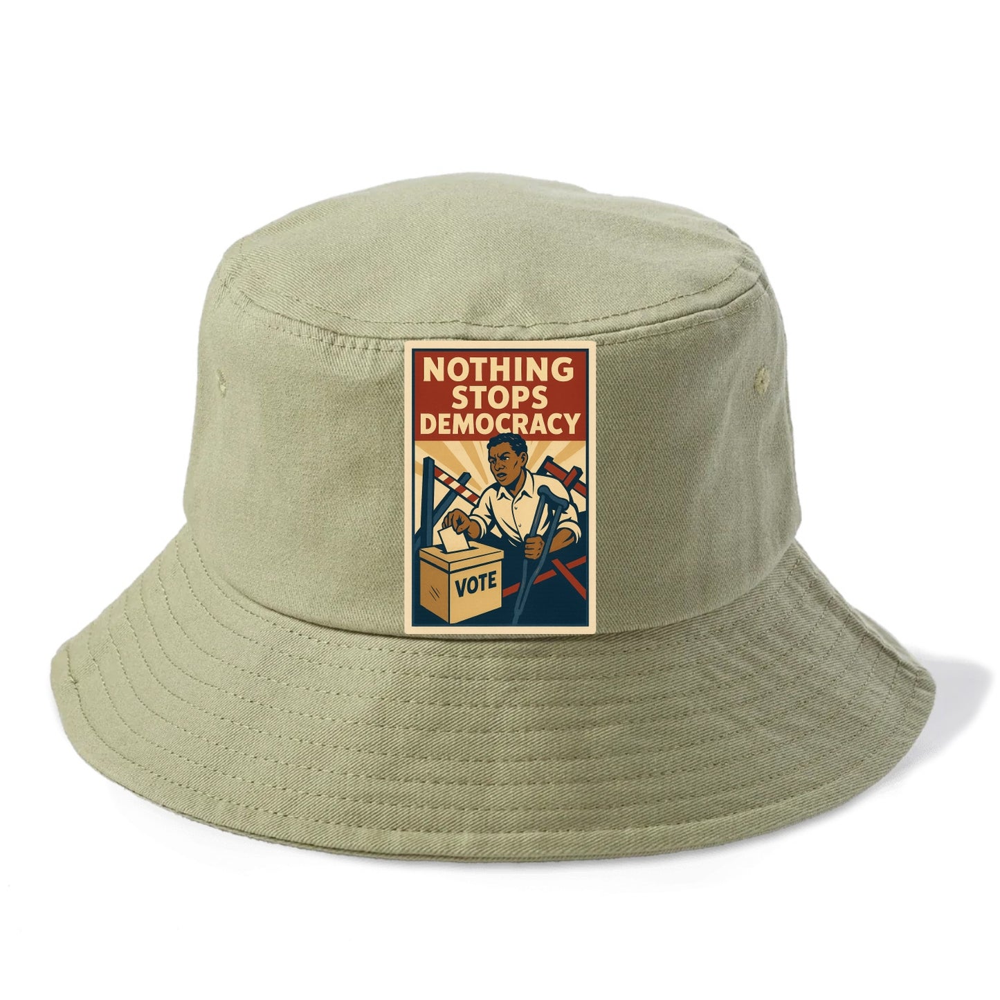 Person voting despite obstacles - "Nothing Stops Democracy" - voter perseverance - Bucket Hat - Army Green