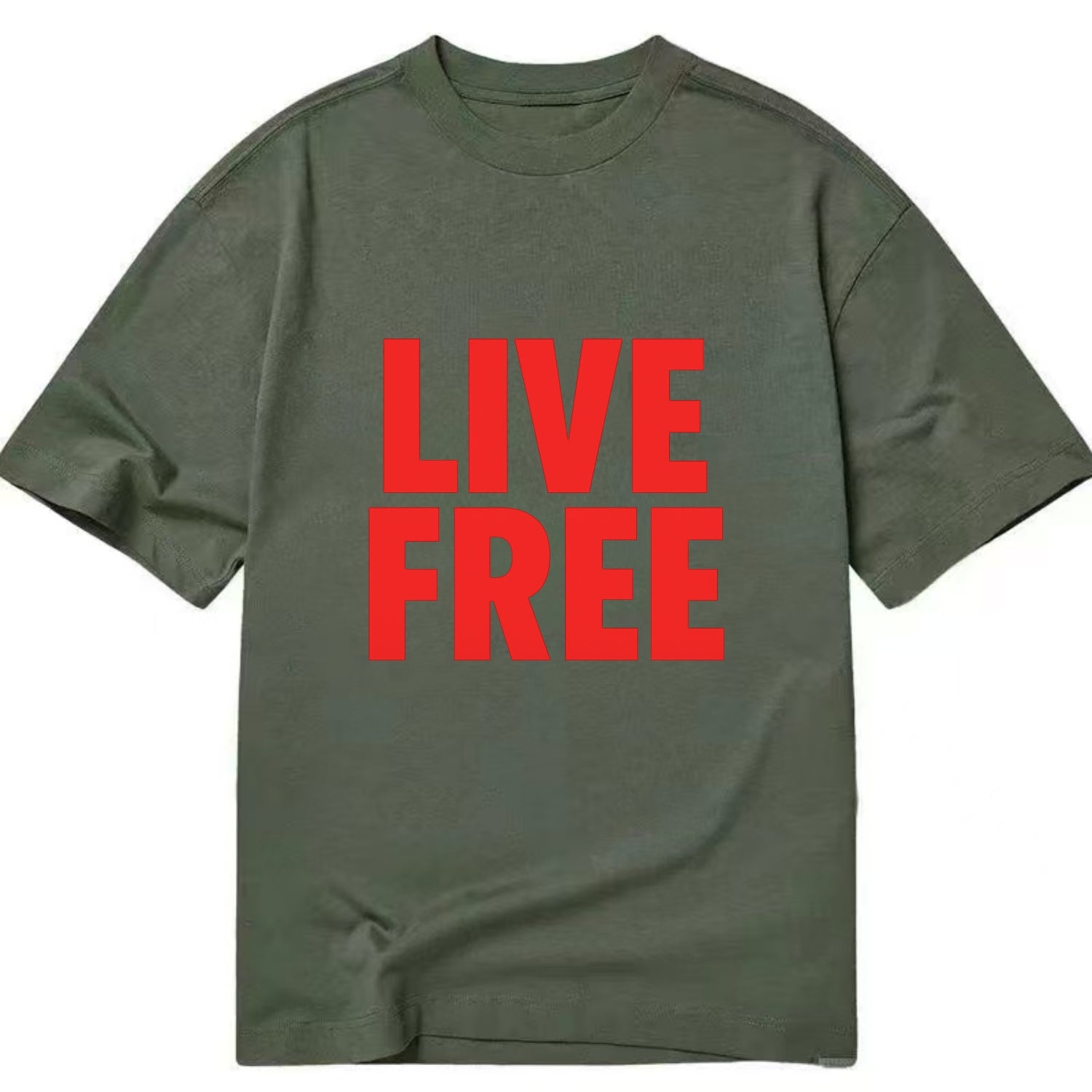 Bold typography design - "LIVE FREE" - unrestricted living - Classic T-shirt - Army Green