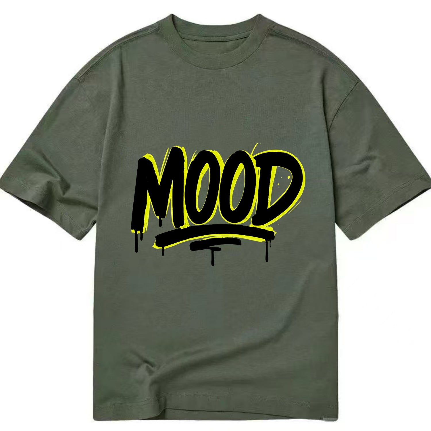 Bold typography design - "MOOD" - current state, feeling it - Classic T-shirt - Army Green
