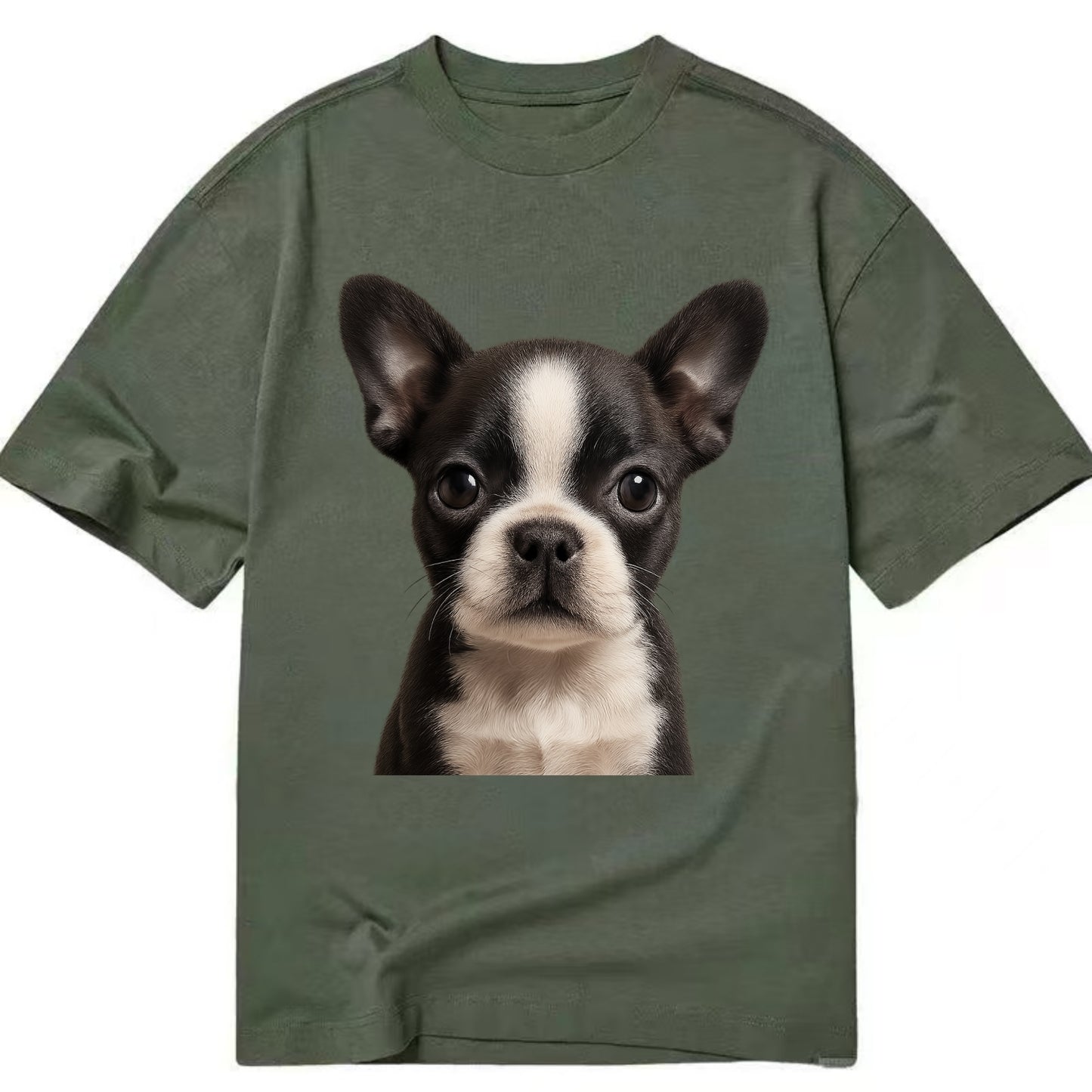 Baby Boston Terrier Puppy - tuxedo markings, big round eyes, bat ears, - Classic T-shirt - Army Green