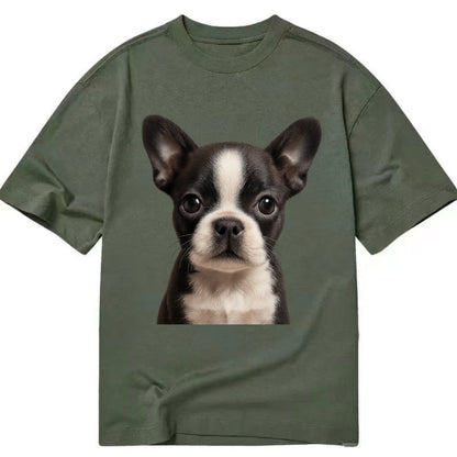 Baby Boston Terrier Puppy - tuxedo markings, big round eyes, bat ears, - Classic T-shirt - Army Green