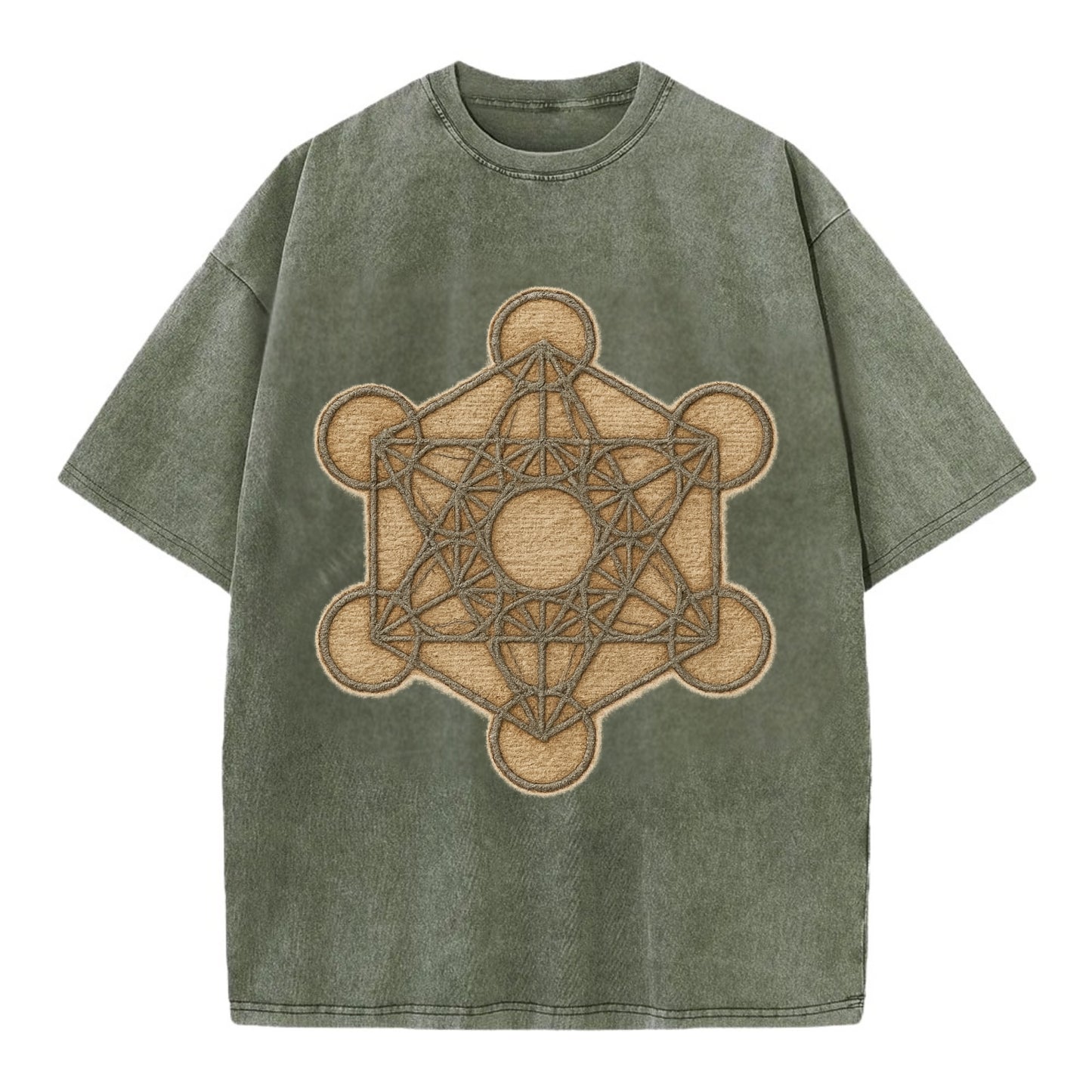 Metatron's Cube  - Vintage T-shirt - Army Green
