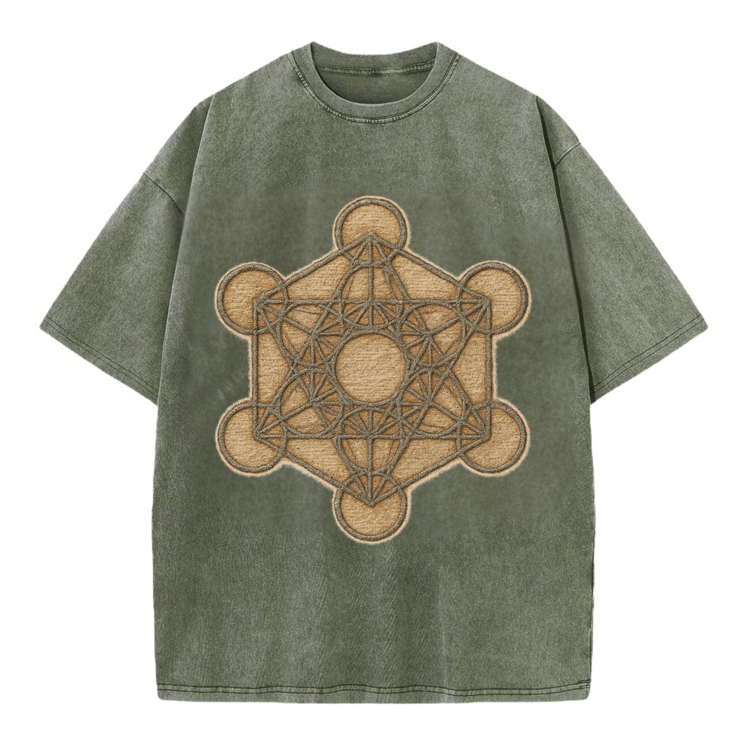Metatron's Cube  - Vintage T-shirt - Army Green
