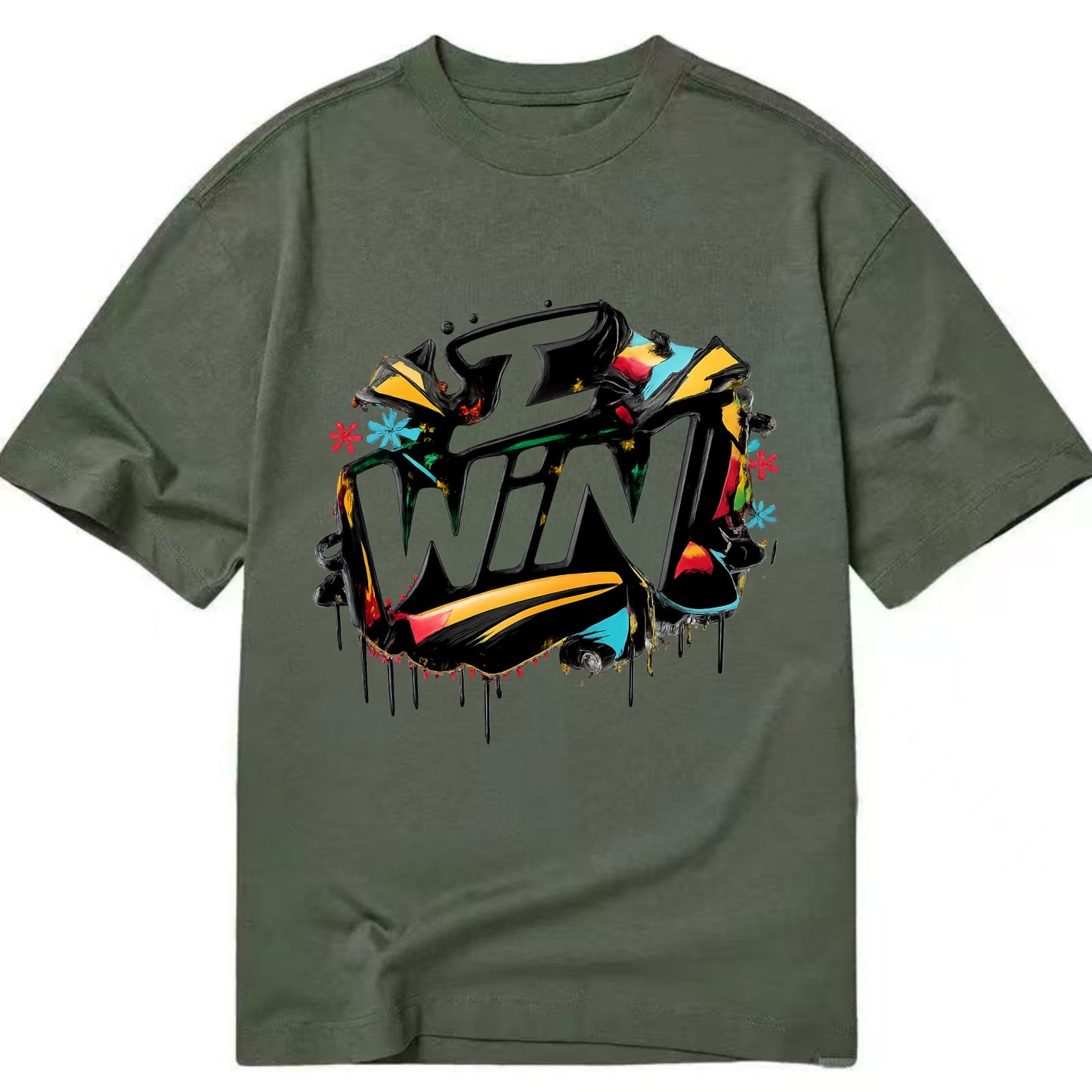 Bold typography design - "I WIN" - victory mindset, winning - Classic T-shirt - Army Green