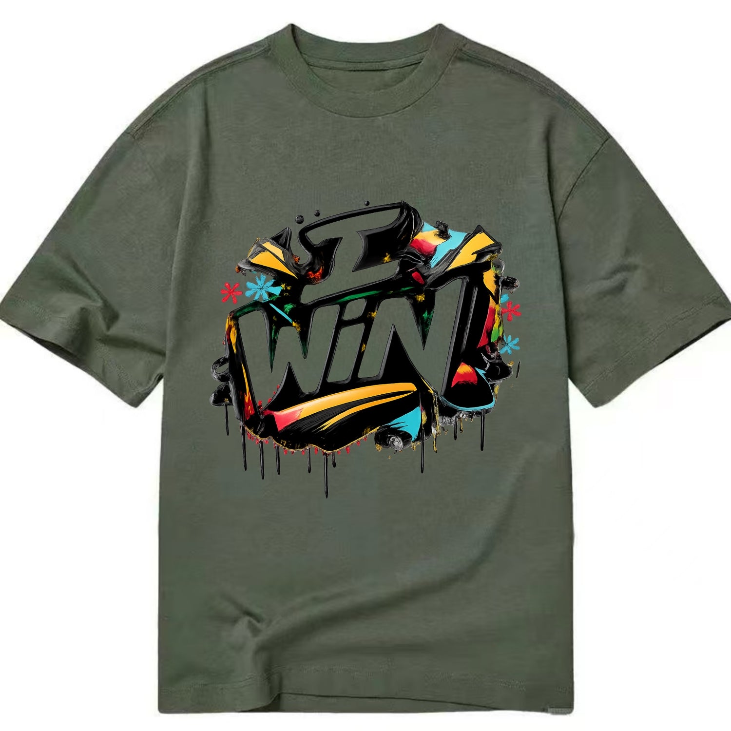 Bold typography design - "I WIN" - victory mindset, winning - Classic T-shirt - Army Green