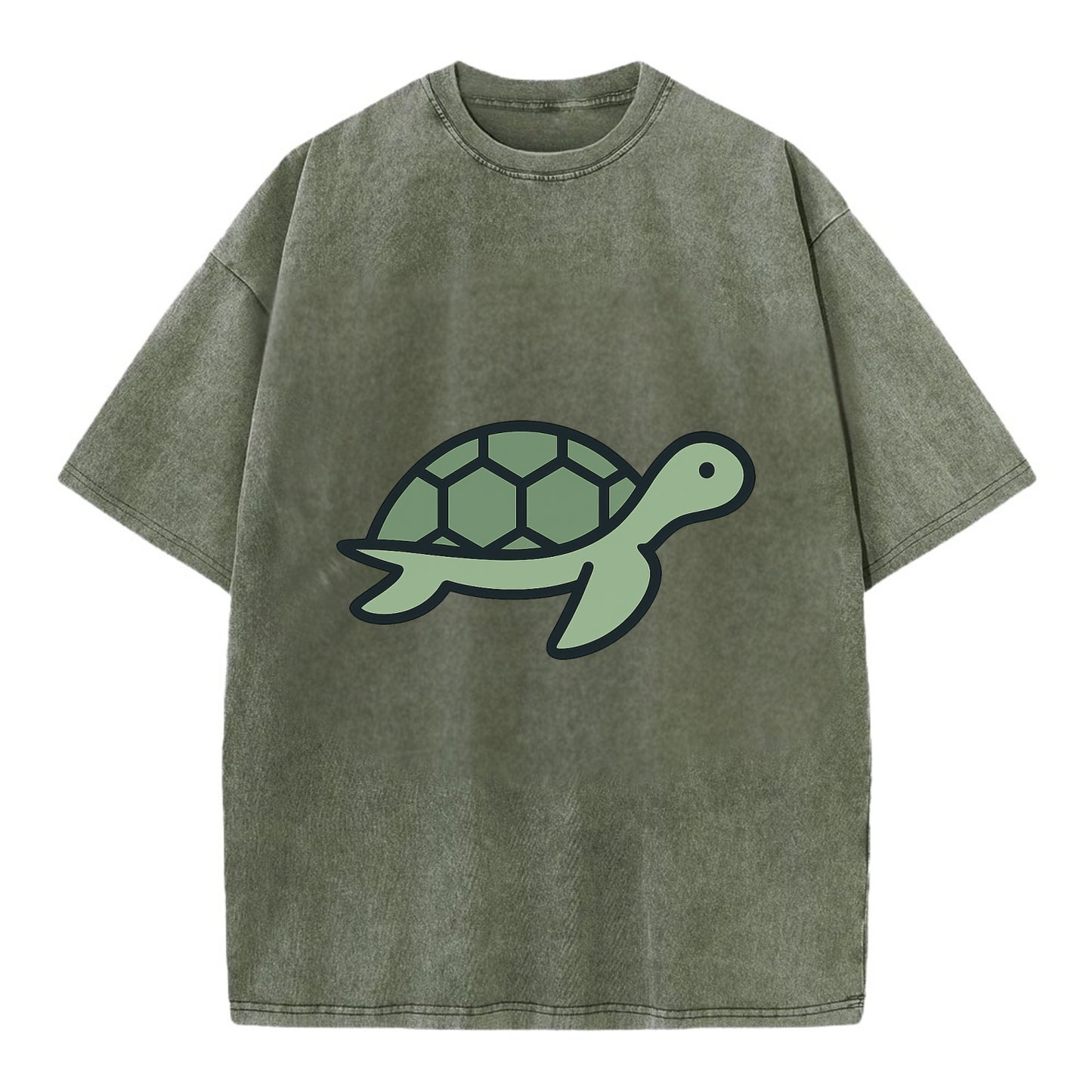 Sea Turtle - Green with shell pattern flat side profile - Vintage T-shirt - Army Green