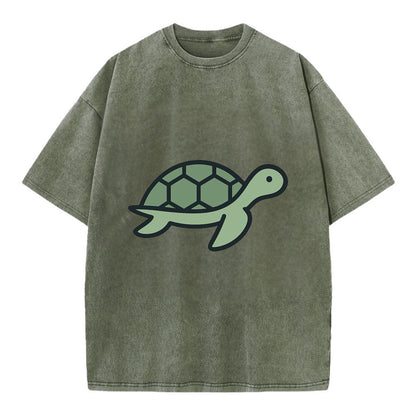 Sea Turtle - Green with shell pattern flat side profile - Vintage T-shirt - Army Green