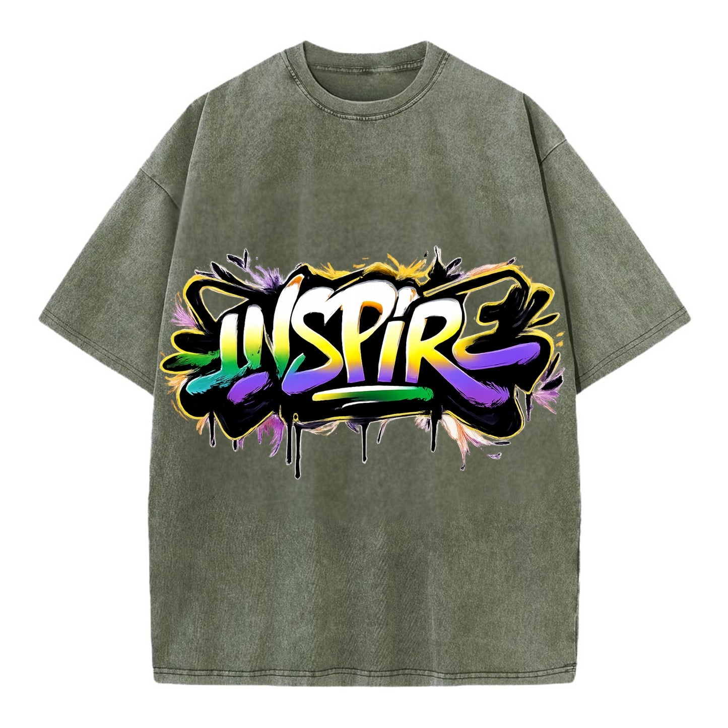 Bold typography design - "INSPIRE" - motivating others, being the spark - Vintage T-shirt - Army Green
