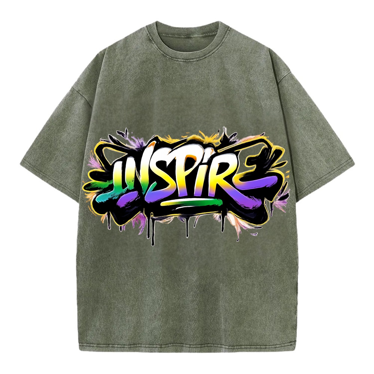 Bold typography design - "INSPIRE" - motivating others, being the spark - Vintage T-shirt - Army Green