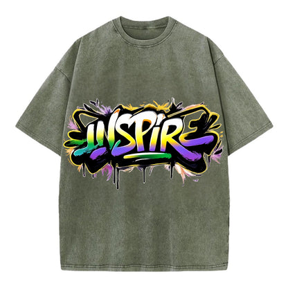 Bold typography design - "INSPIRE" - motivating others, being the spark - Vintage T-shirt - Army Green