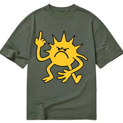 MORNINGS ARE PUNISHMENT | Grumpy sun with middle finger - Classic T-shirt - Army Green