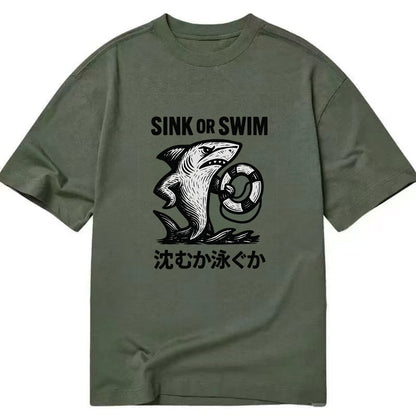 Sink or Swim - Shark holding a life pres Classic T-shirt - Army Green