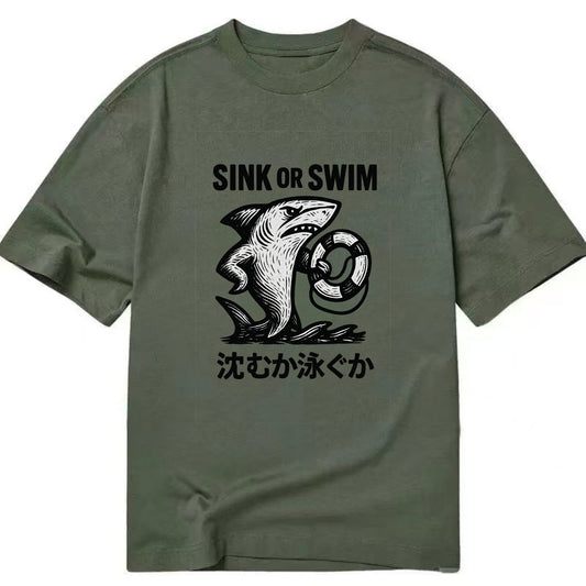 Sink or Swim - Shark holding a life pres Classic T-shirt - Army Green