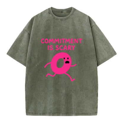 COMMITMENT IS SCARY | Terrified ring running away - Vintage T-shirt - Army Green
