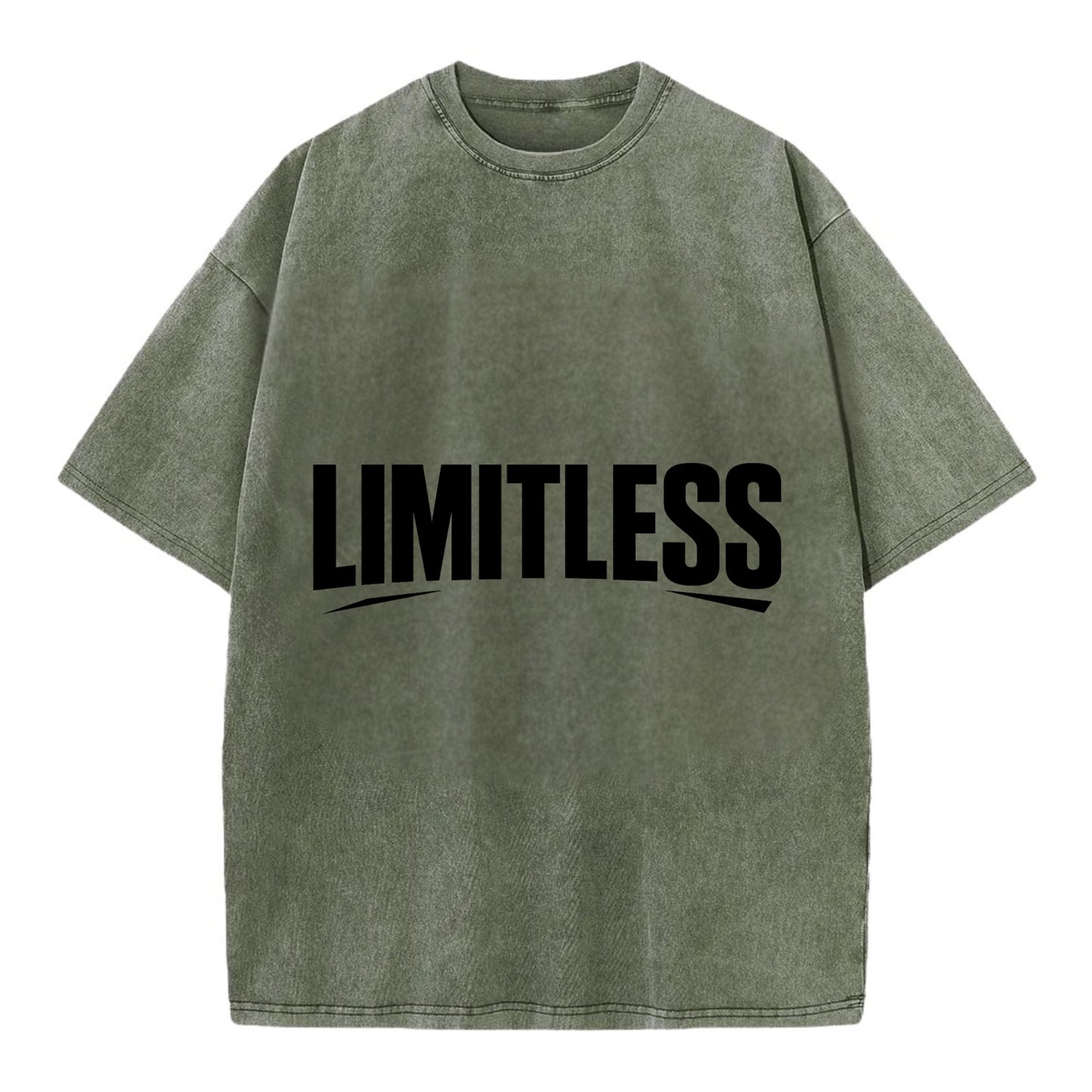 Bold typography design - "LIMITLESS" - no boundaries, infinite potential - Vintage T-shirt - Army Green