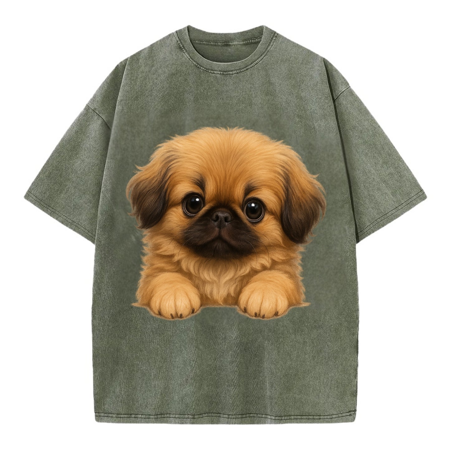Pekingese  - Vintage T-shirt - Army Green