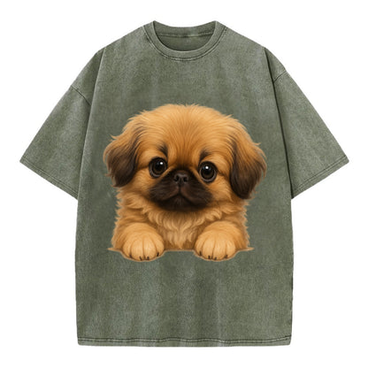 Pekingese  - Vintage T-shirt - Army Green