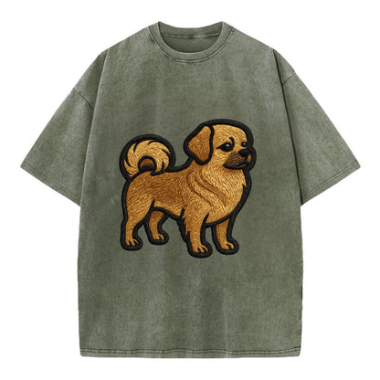 Tibetan Spaniel - Modern Tibetan breed d - Vintage T-shirt - Army Green