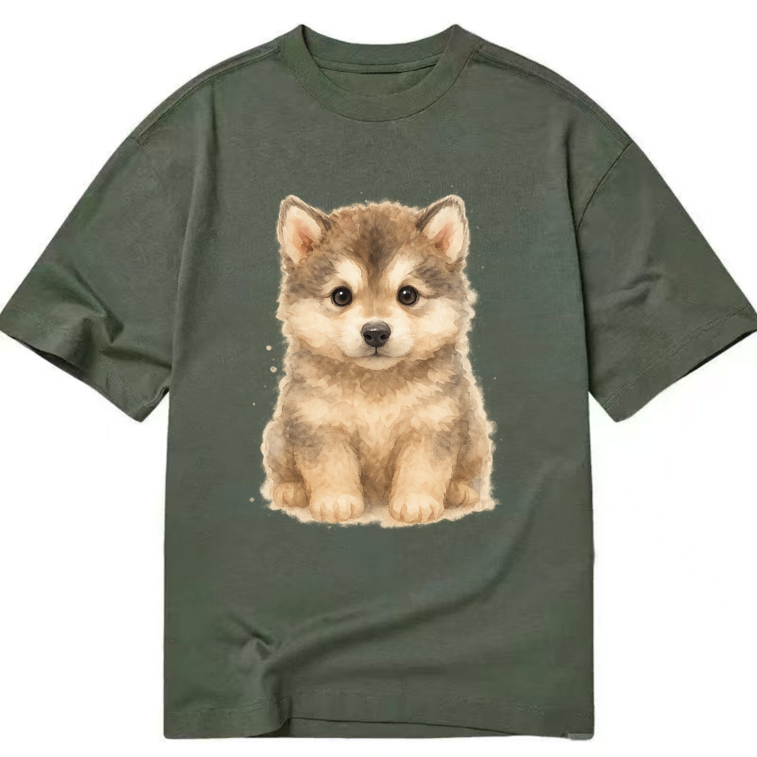 Baby Alaskan Malamute Puppy - wolf-like, fluffy coat, friendly eyes, - Classic T-shirt - Army Green