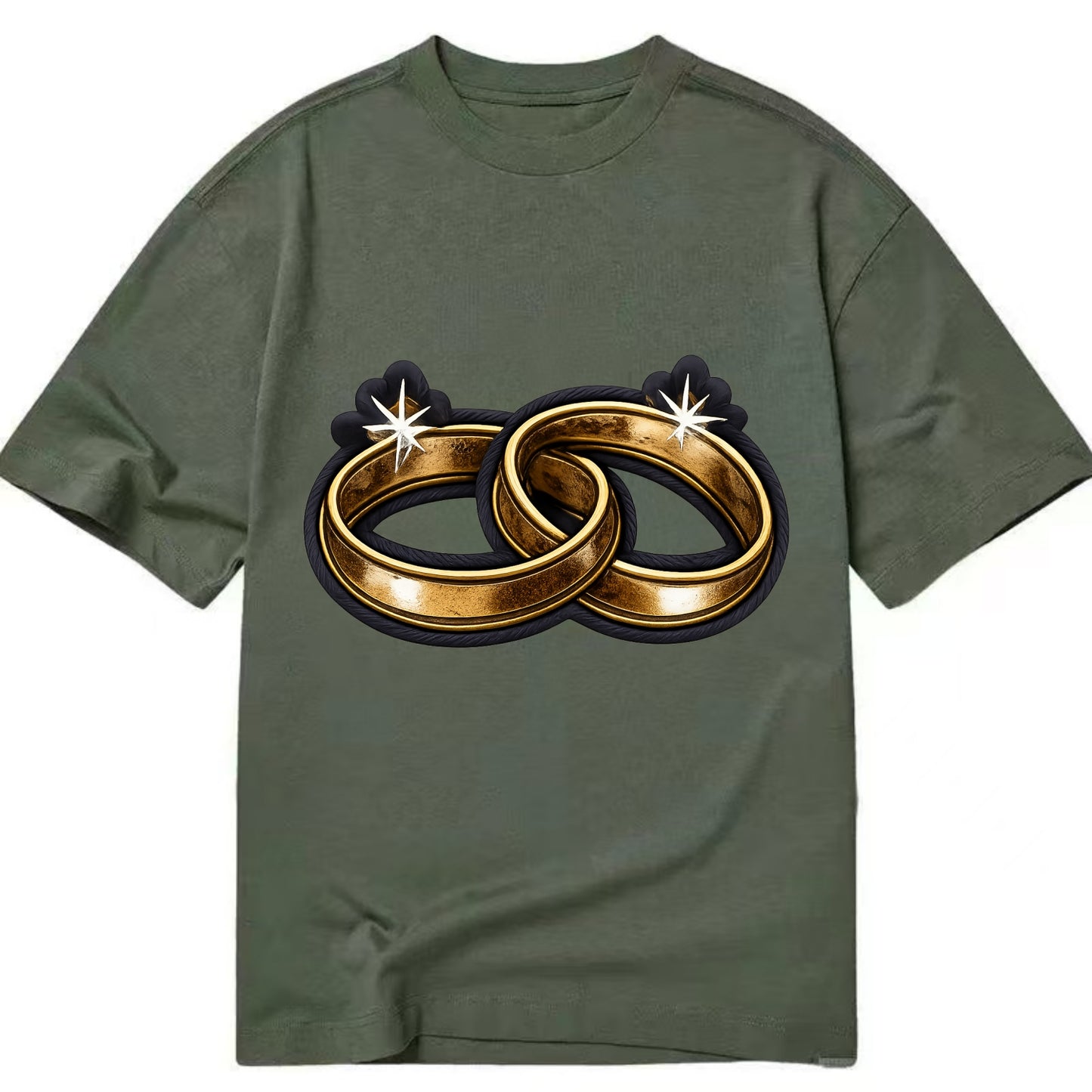 WEDDING RINGS - interlocked bands in gold , marriage - Classic T-shirt - Army Green