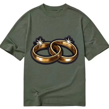 WEDDING RINGS - interlocked bands in gold , marriage - Classic T-shirt - Army Green