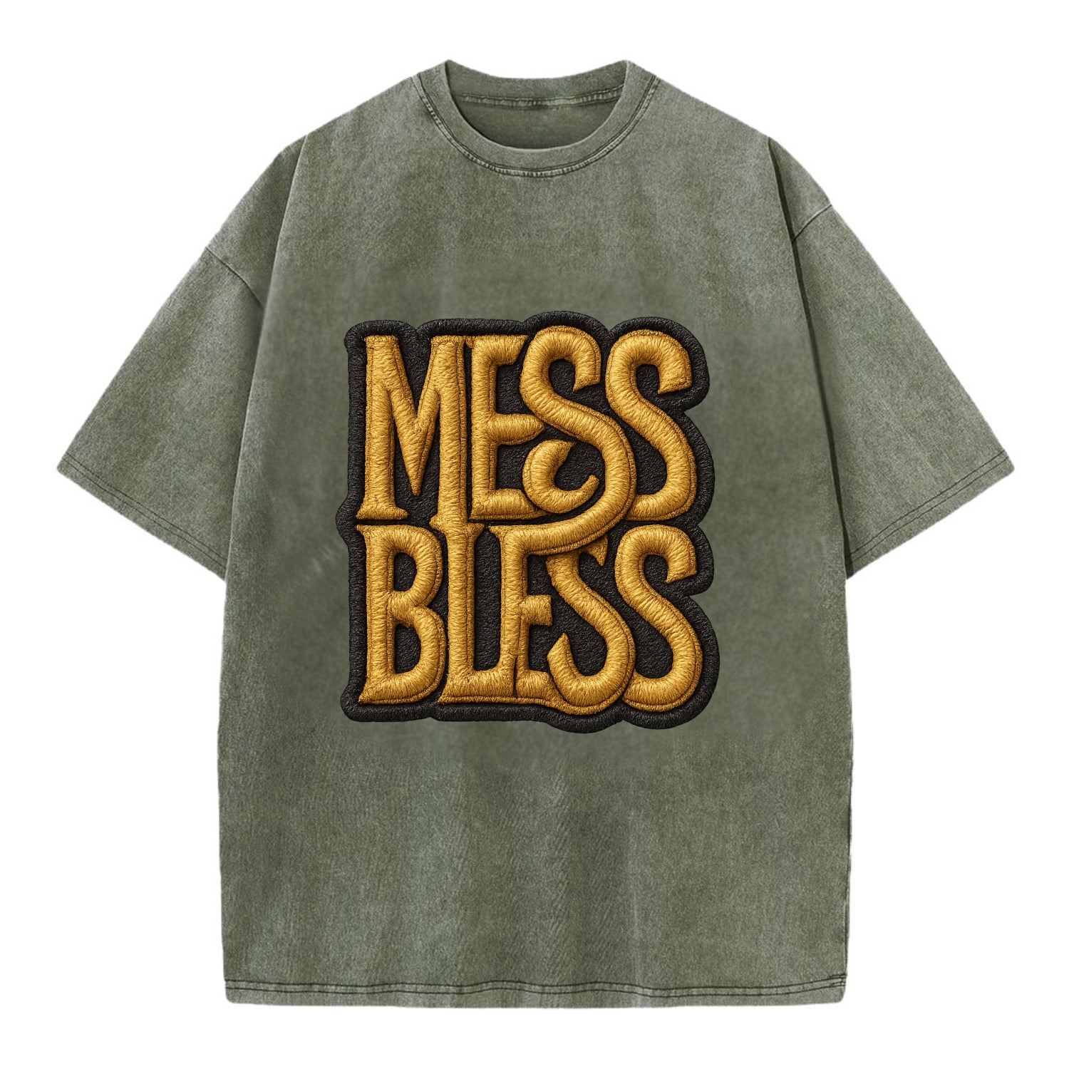 MESS;BLESS UP Gold Metallic Visor - Vintage T-shirt - Army Green