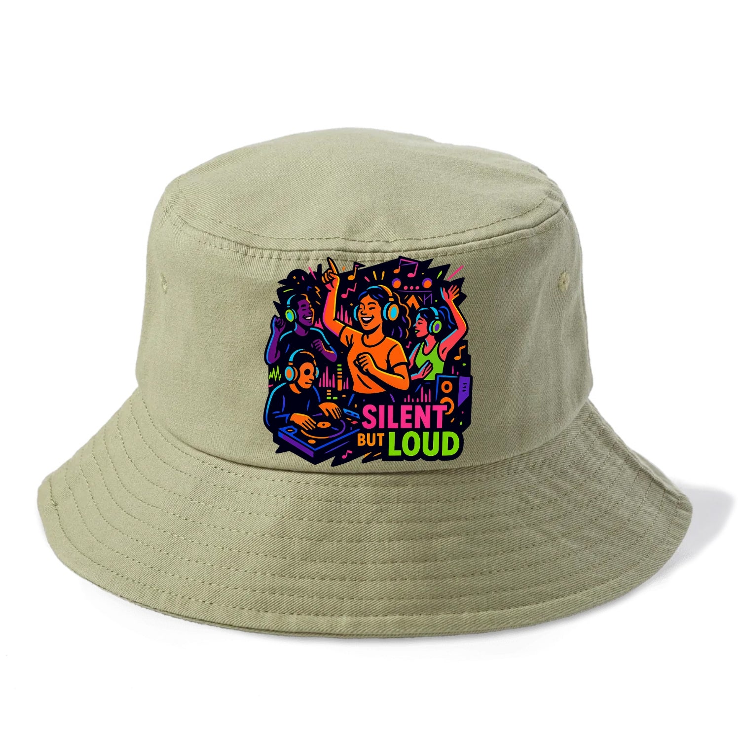Silent disco dancers with glowing headphones - "Silent But Loud" - unique concert - Bucket Hat - Army Green