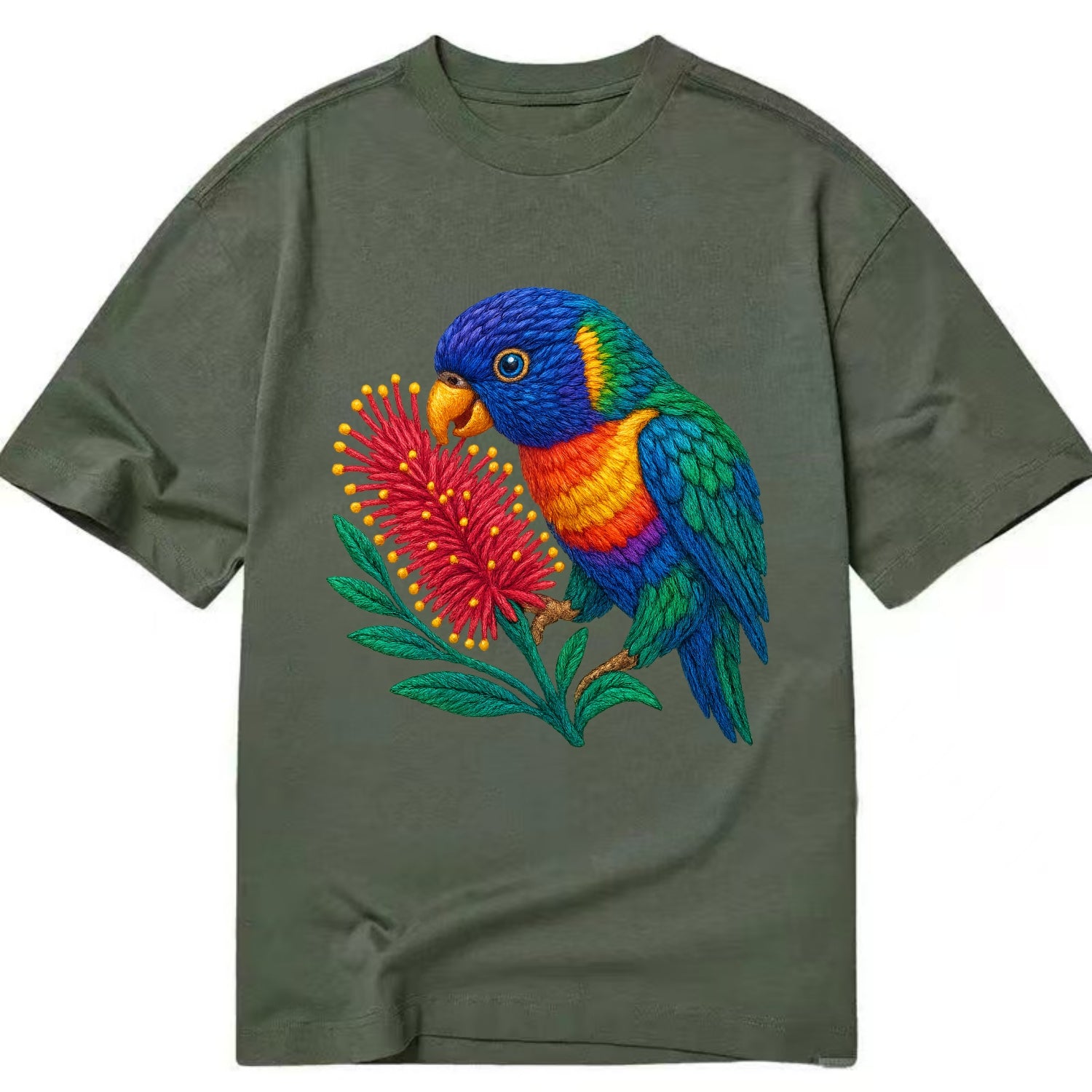 Rainbow Lorikeet Bottlebrush - Classic T-shirt - Army Green