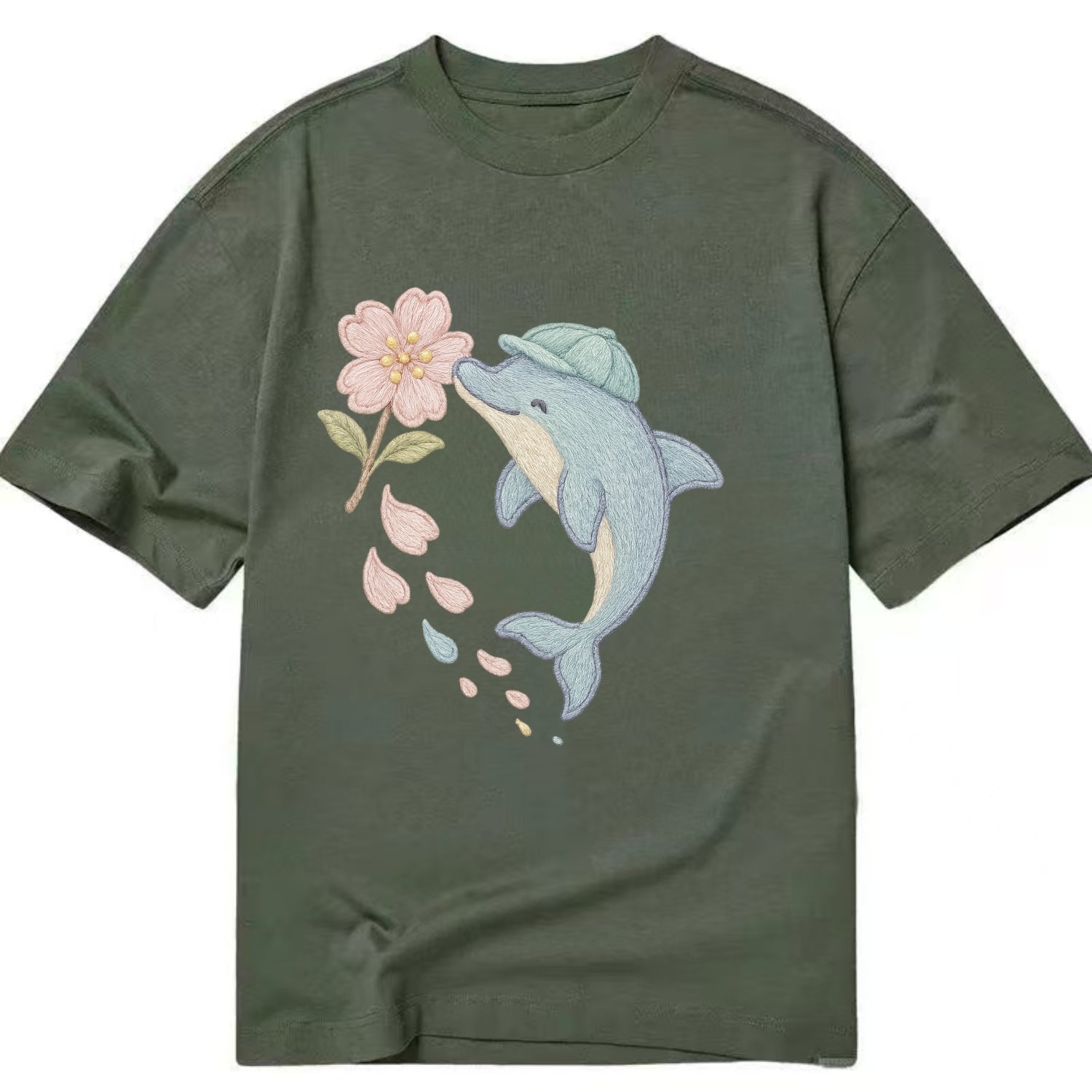 Dolphin Sakura Leap  - Classic T-shirt - Army Green