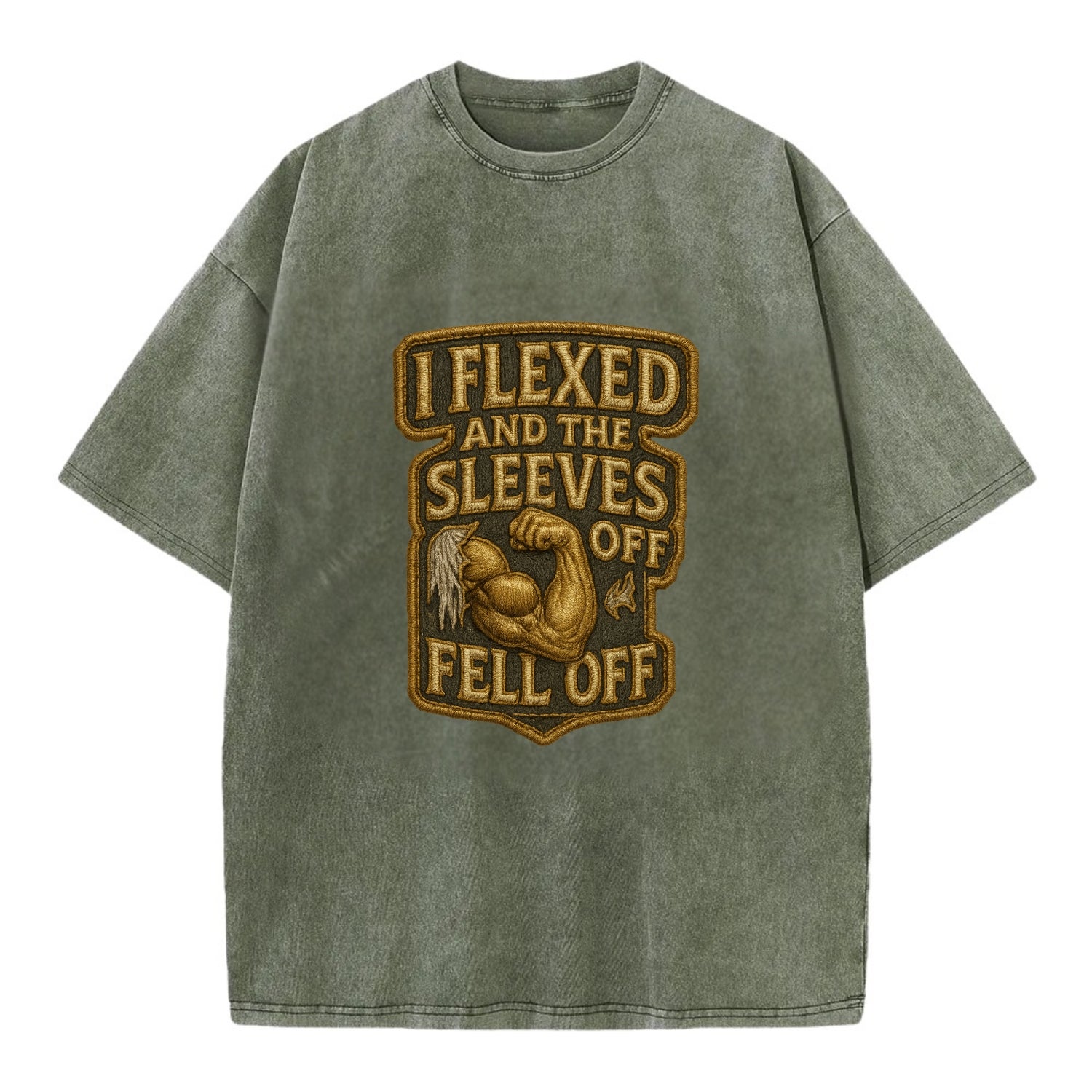 I Flexed and The Sleeves Fell Off  - Vintage T-shirt - Army Green