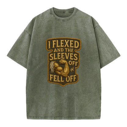 I Flexed and The Sleeves Fell Off  - Vintage T-shirt - Army Green
