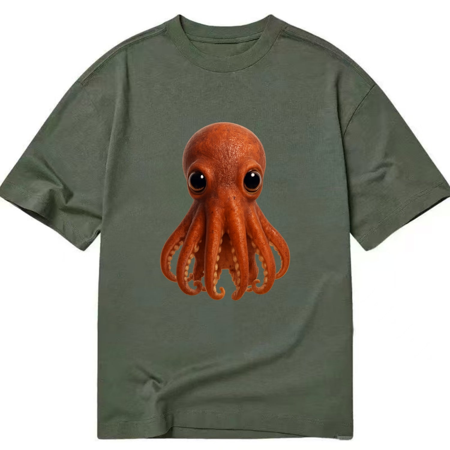 Baby Giant Pacific Octopus - reddish, smaller tentacles, expressive eyes, - Classic T-shirt - Army Green