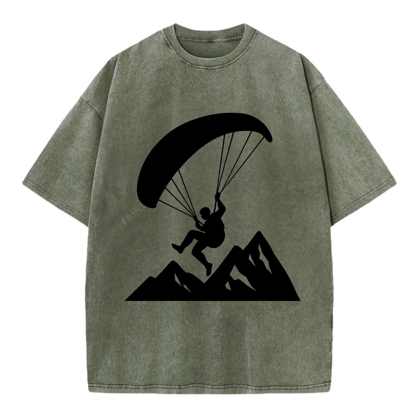 Paraglider soaring over mountain peaks - Vintage T-shirt - Army Green