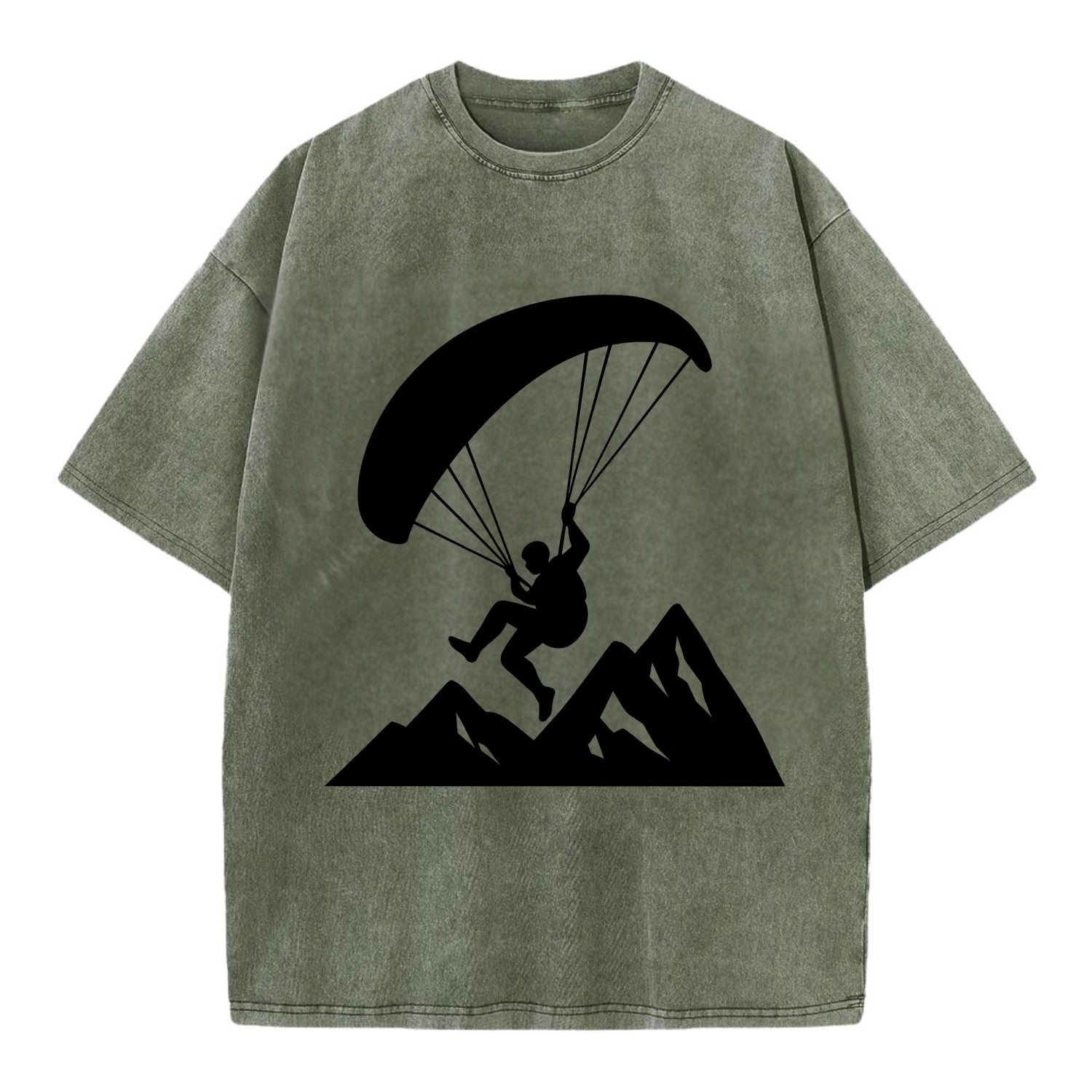 Paraglider soaring over mountain peaks - Vintage T-shirt - Army Green