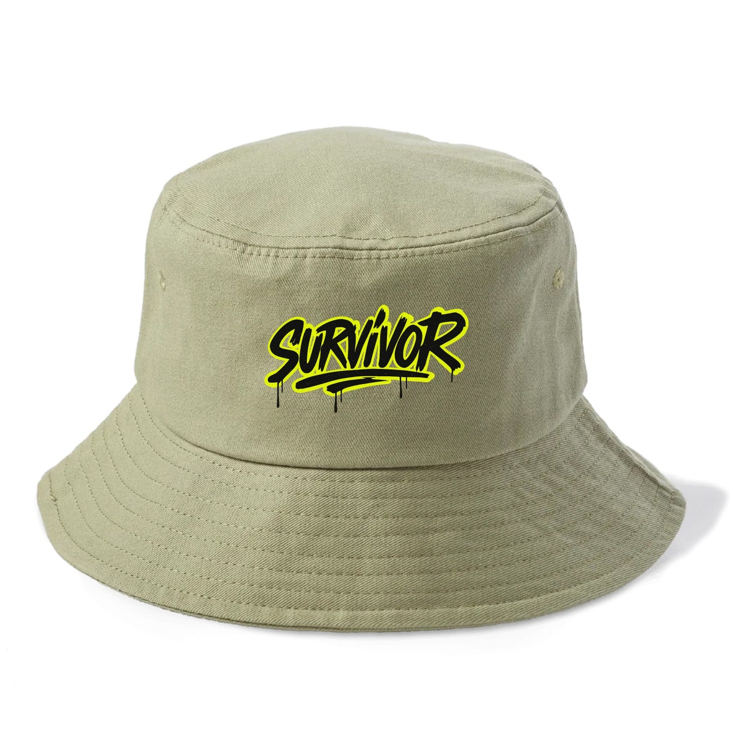 Bold typography design - "SURVIVOR" - overcomer, still standing, made it through - Bucket Hat - Army Green