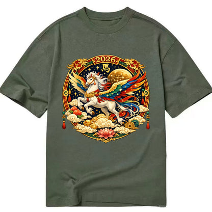 CELESTIAL HORSE | Heavenly horse among clouds and stars | Wings of flowing energy - Classic T-shirt - Army Green