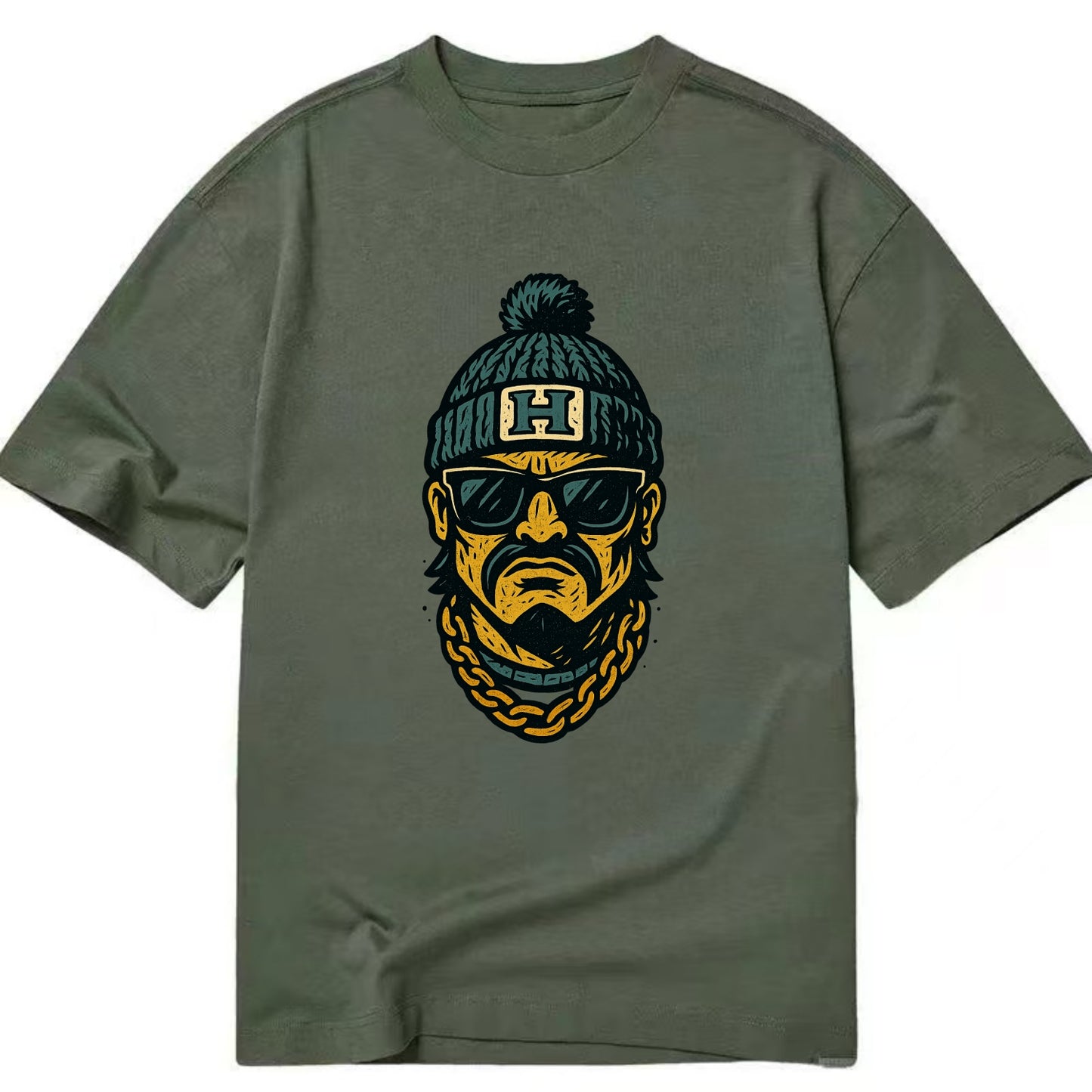 Honolulu Warrior wearing Hawaii beanie with H patch - Classic T-shirt - Army Green
