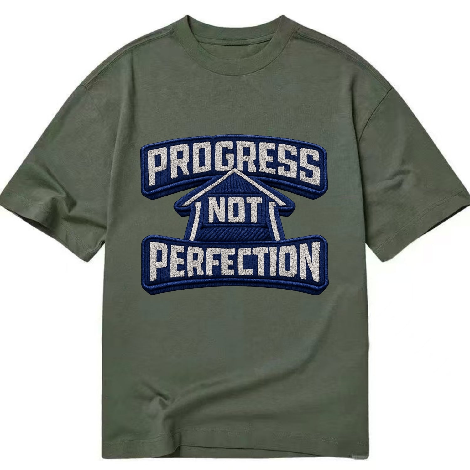 PROGRESS NOT PERFECTION - arrow with text in blue , growth mindset - Classic T-shirt - Army Green