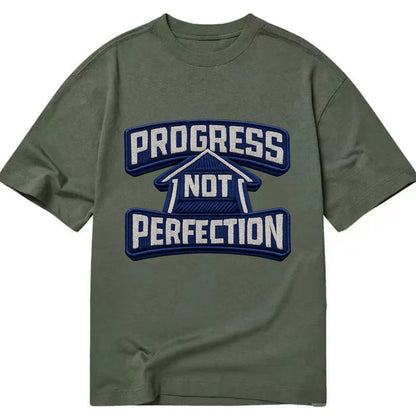 PROGRESS NOT PERFECTION - arrow with text in blue , growth mindset - Classic T-shirt - Army Green