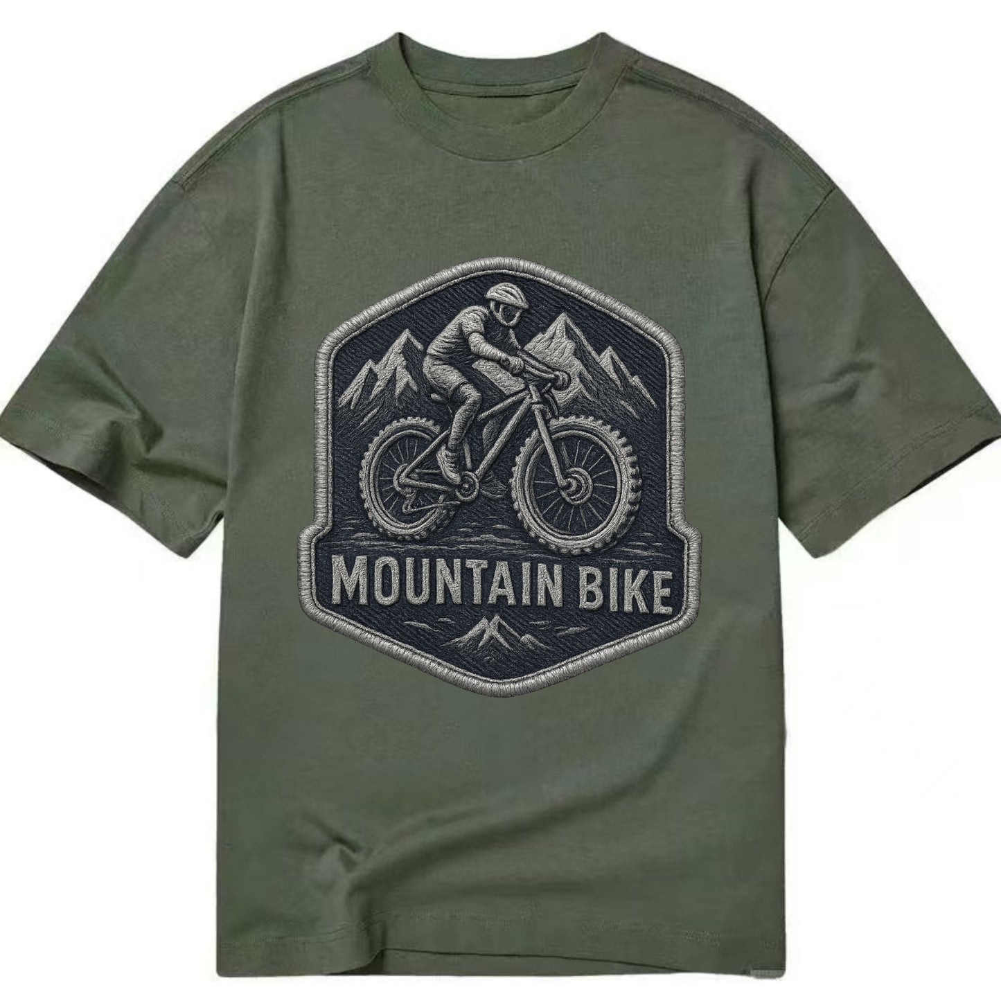 Mountain bike with rugged tires - cyclist badge - Classic T-shirt - Army Green