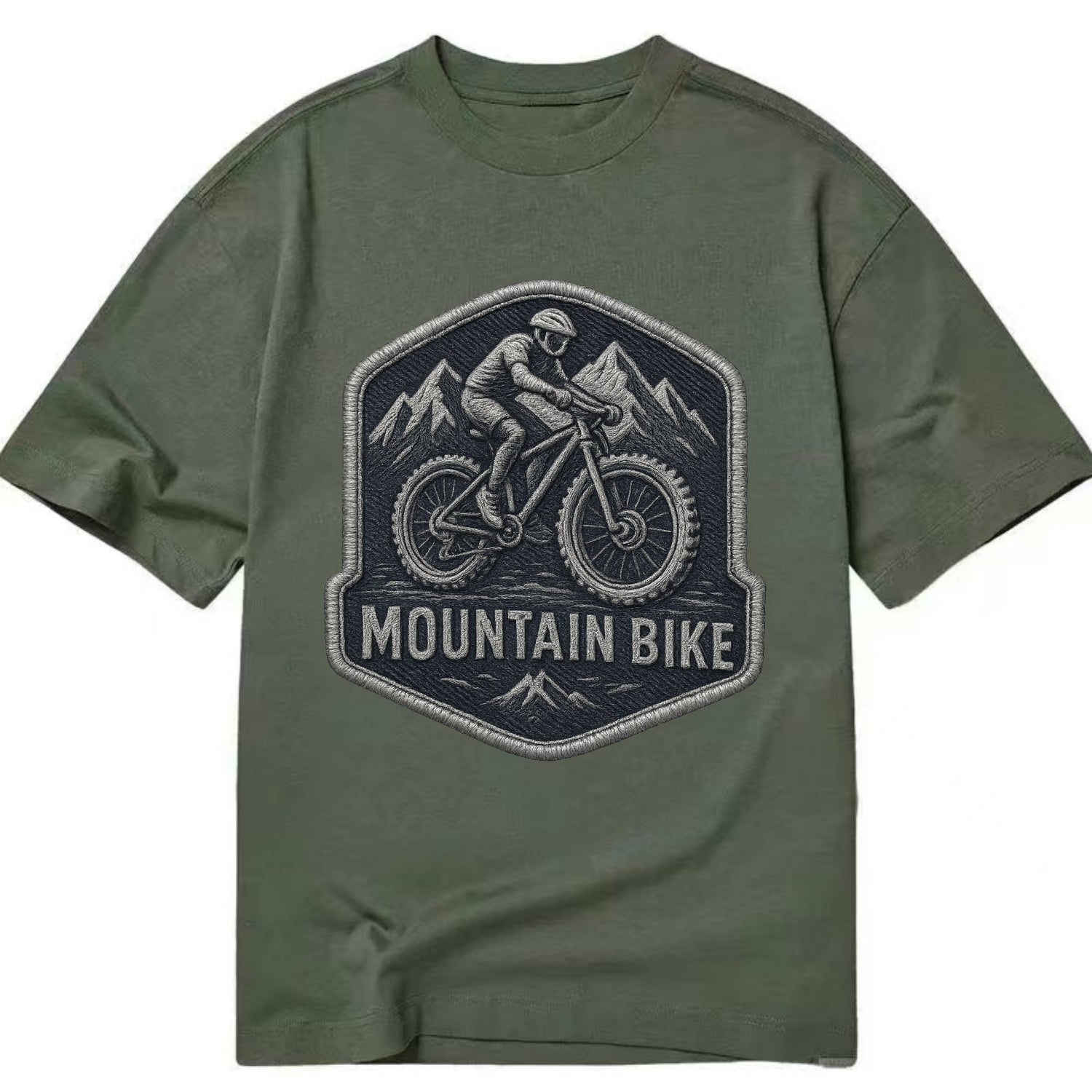 Mountain bike with rugged tires - cyclist badge - Classic T-shirt - Army Green