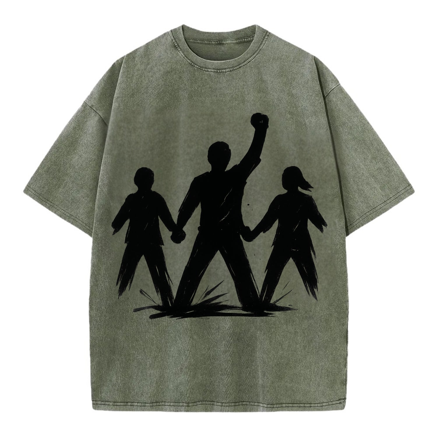 Human chain formation - unity and protection ink brushwork - Vintage T-shirt - Army Green