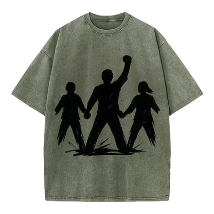 Human chain formation - unity and protection ink brushwork - Vintage T-shirt - Army Green